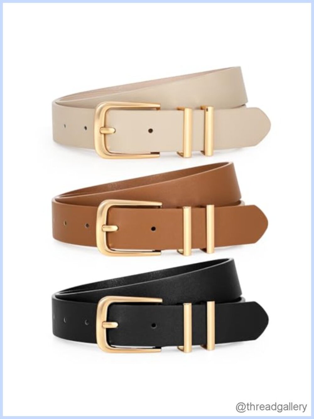 3 Pack Women's Faux Leather Belts Gold Buckle Jeans Dress Pants